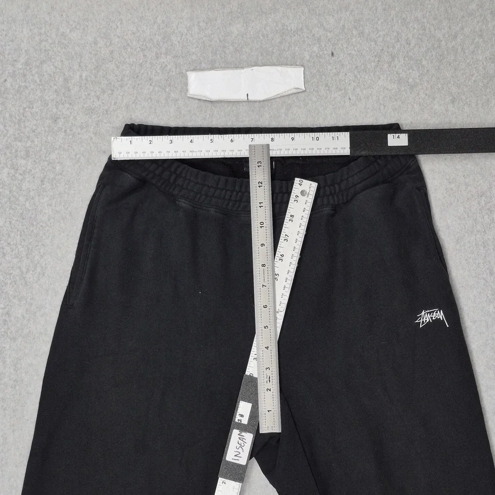 Stussy Men Activewear Pants M Black Embroidered Sweatpants Fleece READ